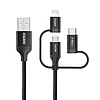 Choetech 3in1 MFI kábel USB - USB Type C / micro USB / Lightning (töltés 3A / adatátvitel 480 Mbps) 1,2 m fekete (IP0030-BK)