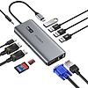 Choetech multifunkcionális HUB kijelzővel 12 az 1-ben USB-C USB-C / USB-A / HDMI / VGA / AUX / SD / TF szürke (HUB-M26)