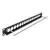Delock 19 D-típusú patch panel húzásmentesítéssel, 16 porttal 1U fekete