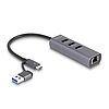 Delock 3 portos USB 5 Gbps Hub + Gigabit LAN USB Type-C csatlakozóval vagy A-típusú USB csatlakozóval fém vázban