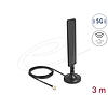 Delock 5G LTE-es antenna SMA-dugó 3 dBi mindenirányú RG-174 csatlakozó kábellel 3 m, billenőcsuklóval és mágneses alappal, fekete színű