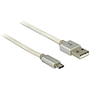 Delock adat- és töltőkábel USB-A 2.0 csatlakozó> MicroUSB-B 2.0, textil árnyékolással, 2m, fehér (83917)