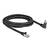 Delock GigE kamera kábel RJ45 apa 45 -ban elcsavart és 90 -ban hajlított szögekkel - RJ45 apa Cat.6 S/FTP 3 m fekete