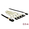 Delock Kábel Mini SAS SFF-8087 > 4 x 7 tűs SATA + oldalsáv, 0,5 m fém (85674)