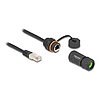 Delock Kábel RJ45 apa - RJ45 anya Cat.6A beépített használatra M20 cérnával és házzal IP68 por és vízhatlan 25 cm, fekete színű