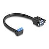 Delock Kábel USB 5 Gbps tűfejes anya 90 -ban hajlított végződéssel és 2 db.-os beépített USB 5 Gbps A-típusú anya végződéssel 50 cm