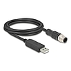 Delock M12 Soros csatlakozású kábel FTDI chip készlettel, A-típusú USB 2.0 apa - M12 RS-232 apa A-kódolású 8 tűs 1,8 m fekete
