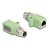Delock M12 X-kódolt adapter 8 tűs anya - RJ45 anya Cat.5e beszerelő mélyedéssel, egyenes, zöld színű