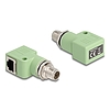 Delock M12 X-kódolt adapter 8 tűs apa - RJ45 anya Cat.5e beszerelő mélyedéssel, 90 -ban hajlított, zöld színű