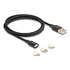 Delock Mágneses USB töltő készlet 8 tűs Lightning / Micro USB / USB Type-C csatlakozókkal, fekete 1 m