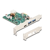 Delock PCI Express x1 kártya - 1 x külső USB Type-C anya PD 30 W és 2 x külső A-típusú USB 5 Gbps anya