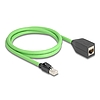 Delock RJ45 hálózat bővítő kábel Cat.6A apa - anya SF/UTP alkalmas kábelvezető láncokhoz PUR (TPU) 1 m zöld