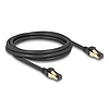 Delock RJ45 hálózati kábel Cat.6A apa - apa S/FTP fekete 2 m - Cat.7 nyers kábellel, mely alkalmas bel- és kültéri használatra