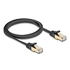Delock RJ45 lapos hálózati kábel fonott borítással Cat.6A U/FTP apa - apa 1 m fekete