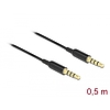 Delock Sztereo jack kábel 3,5 mm 4 tus apa- apa Ultra Slim, 0,5 m, fekete