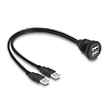 Delock USB 2.0 kábel 2 x USB A-típusú apa végződéssel, valamint egy 2 x USB A-típusú anya beépített végződéssel 1 m, fekete
