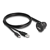 Delock USB 2.0 kábel A-típusú és USB Type-C apa, 90 -ban hajlított A-típusú USB anya és 90 -ban hajlított USB Type-C anya végződéssel 1 m fekete