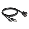 Delock USB 2.0 kábel A-típusú és USB Type-C apa végződéssel, valamint egy A-típusú és egy USB Type-C anya beépített végződéssel 1 m, fekete