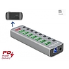 Delock USB 3.2 Gen 1 hub 7 porttal valamint 1 gyorstöltő porttal és 1 USB-C PD 3.0 porttal kapcsoló (63264)