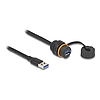 Delock USB 5 Gbps kábel A-típusú apa A-típusú anya csatlakozó M20 cérnás installációhoz és védőkupakkal IP68 por és vízhatlan 60 cm fekete