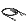 Delock USB-C Y-kábel 1 x apa - 2 x apa PD 3.0 100 W intelligens tápelosztás 1,2 m