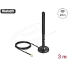 Delock WiFi 6-es antenna RP-SMA-dugó 3 dBi mindenirányú RG-174 csatlakozó kábellel 3 m, billenőcsuklóval és mágneses alappal, fekete színű