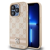 DKNY bőr kockás monomintás és nyomott csíkos tok iPhone 15 Pro Max készülékhez - rózsaszín