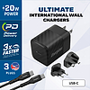 Energizer Ultimate - Multiplug EU / UK / US GaN 20W PD hálózati töltő + USB-C kábel fekete (A20MUC)