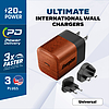 Energizer Ultimate - Multiplug EU / UK / US GaN 20W PD hálózati töltő Walnut Burl (A20MUWO)