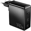 Fali töltő, Essager, ECT2CA-MQB01-Z, 2xUSB-C, USB-A, 140 W (fekete)