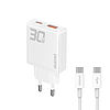 GaN Dudao A30EUT 30 W USB-A / USB-C fali töltő + USB-C - USB-C kábel - fehér