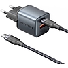 GaN Vention USB-C+A 30W töltő + USB-C kábel 1m szürke (TZ-FEWH0-EU)