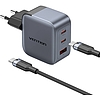 GaN Vention USB-C+C+A 70W töltő + USB-C-C kábel 1m szürke (TZ-FEXH0-EU)