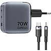 GaN Vention USB-C+C+A 70W töltő + USB-C-C kábel 1m szürke (TZ-FEXH0-EU)