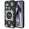 Guess 4G háttérrel ellátott, aranyozott, galvanizált bazsarózsa mintás MagSafe tok Samsung Galaxy S25 készülékhez, fekete