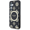 Guess 4G háttérrel ellátott, aranyozott, galvanizált bazsarózsa mintás MagSafe tok Samsung Galaxy S25 készülékhez, fekete