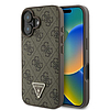 Guess bőr 4G háromszög alakú strasszos MagSafe tok iPhone 16 Plushoz, barna