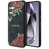 Guess bőr 4G virágmintás fém klasszikus logós MagSafe tok Samsung Galaxy S25-höz, fekete