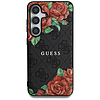 Guess bőr 4G virágmintás fém klasszikus logós MagSafe tok Samsung Galaxy S25-höz, fekete