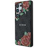 Guess bőr 4G virágmintás fém klasszikus logós MagSafe tok Samsung Galaxy S25 Ultra készülékhez, fekete