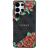 Guess bőr 4G virágmintás fém klasszikus logós MagSafe tok Samsung Galaxy S25 Ultra készülékhez, fekete