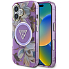 Guess csillámos virágos háromszög gombos MagSafe iPhone 16 tok lila