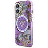 Guess csillámos virágos háromszög gombos MagSafe iPhone 16 tok lila