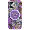 Guess csillámos virágos háromszög gombos MagSafe iPhone 16 tok lila