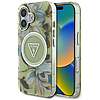 Guess csillámos virágos háromszög gombos MagSafe tok iPhone 16-hoz zöld