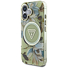 Guess csillámos virágos háromszög gombos MagSafe tok iPhone 16-hoz zöld