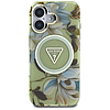 Guess csillámos virágos háromszög gombos MagSafe tok iPhone 16-hoz zöld