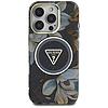 Guess csillámos virágos háromszög gombos MagSafe tok iPhone 16 Pro Maxhoz, fekete