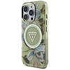 Guess csillámos virágos háromszög gombos MagSafe tok iPhone 16 Próhoz zöld