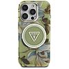 Guess csillámos virágos háromszög gombos MagSafe tok iPhone 16 Próhoz zöld